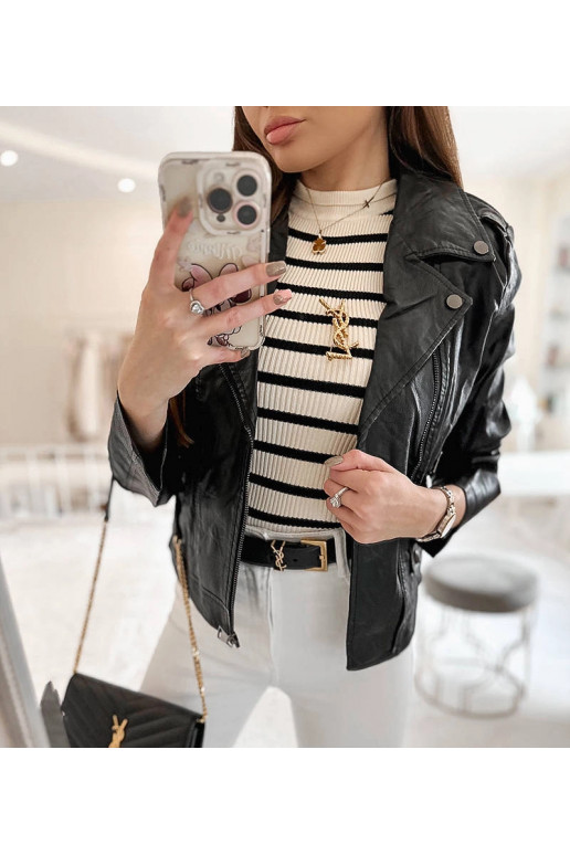 Melna Tricia eko-ādas motociklistu jaka