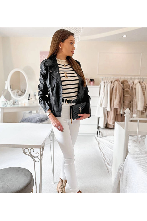 Melna Tricia eko-ādas motociklistu jaka