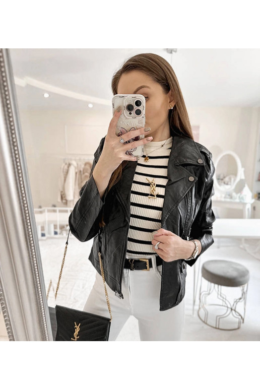 Melna Tricia eko-ādas motociklistu jaka