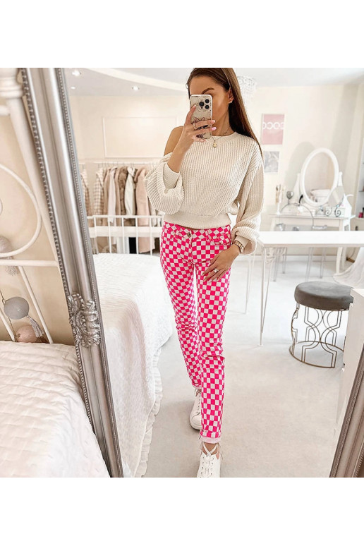 Rozā Bler rūtaina auduma bikses