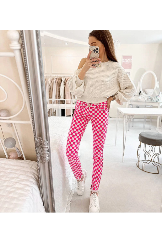 Rozā Bler rūtaina auduma bikses