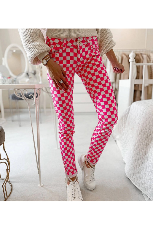 Rozā Bler rūtaina auduma bikses