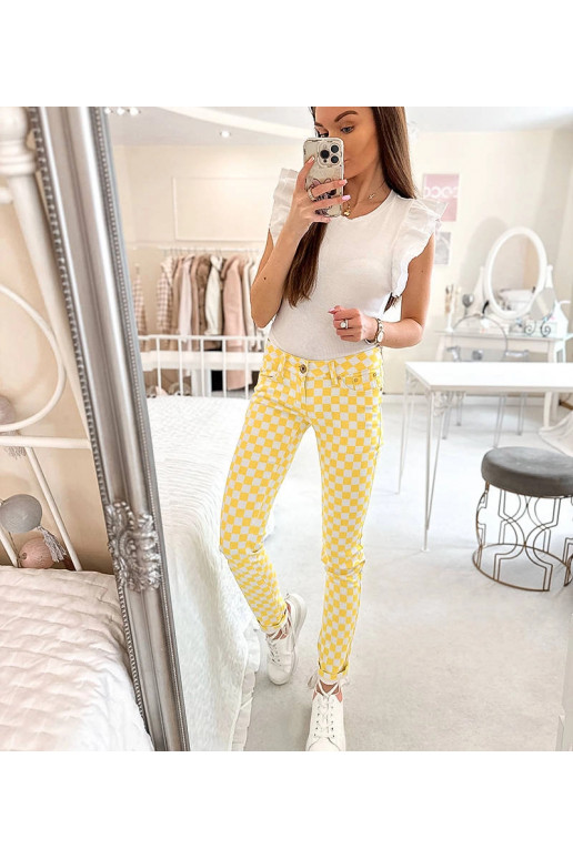 Dzeltenas Bler rūtota auduma bikses