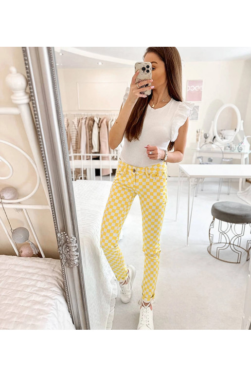 Dzeltenas Bler rūtota auduma bikses