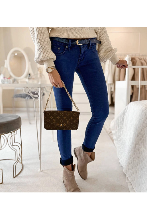 Zilas sieviešu bikses ar Rocher jostu Zilas sieviešu bikses ar Rocher jostu