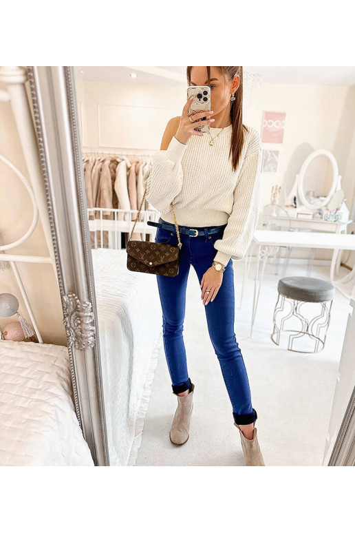 Zilas sieviešu bikses ar Rocher jostu Zilas sieviešu bikses ar Rocher jostu