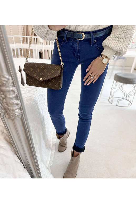 Zilas sieviešu bikses ar Rocher jostu Zilas sieviešu bikses ar Rocher jostu