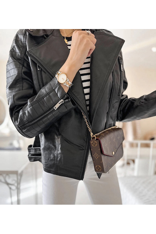 Melna Laisné eko-ādas biker jaka Melna Laisné eko-ādas biker jaka