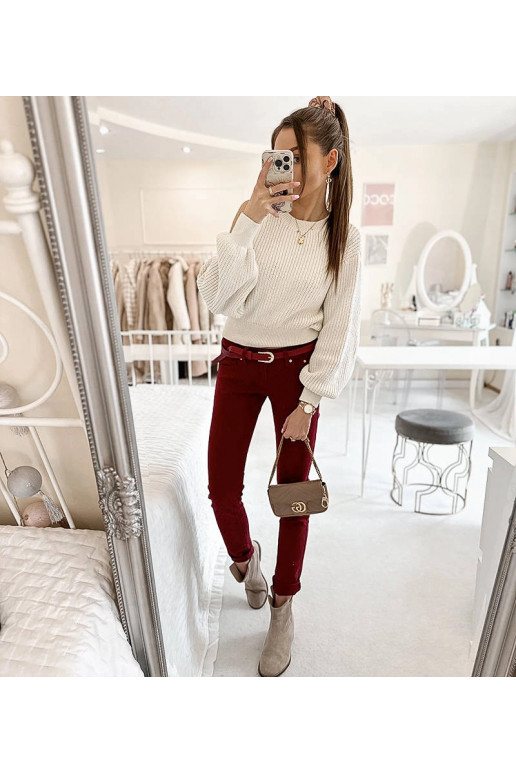 Burgundijas Chevrette auduma bikses