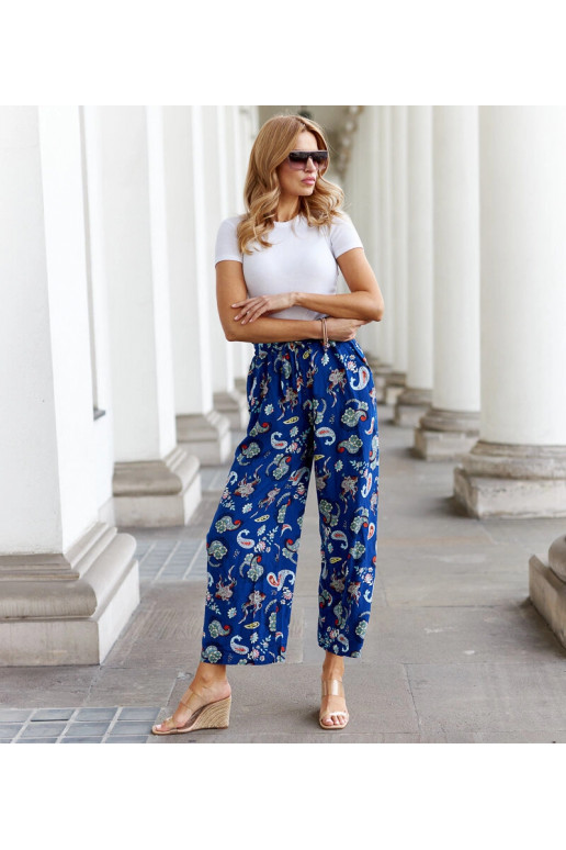 Palermo zilas ziedu platas bikses