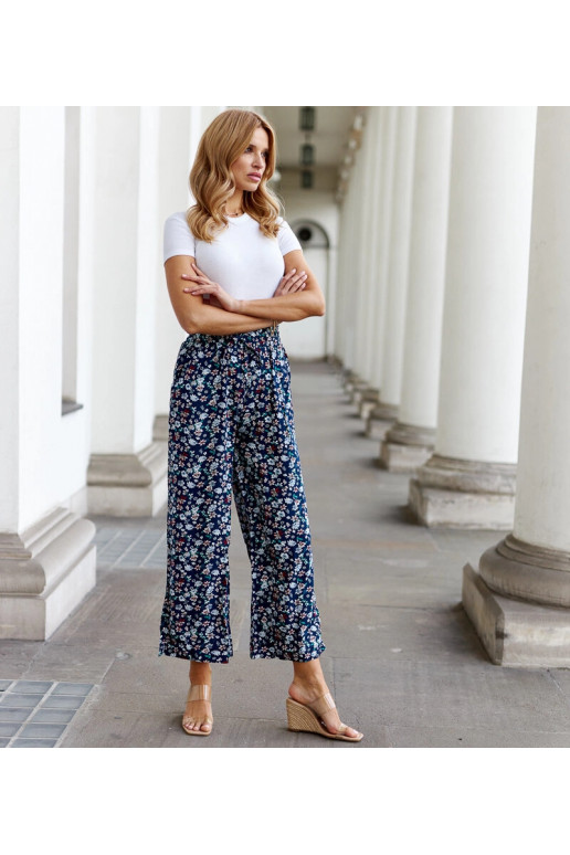 Melnas puķainas platas bikses Grazia