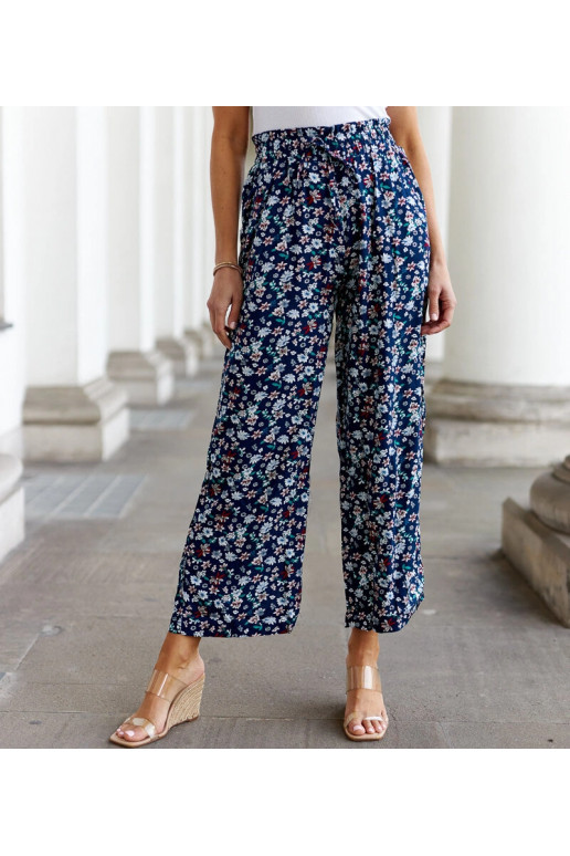 Melnas puķainas platas bikses Grazia