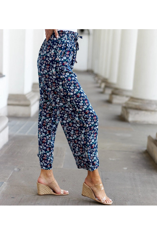 Melnas puķainas platas bikses Grazia