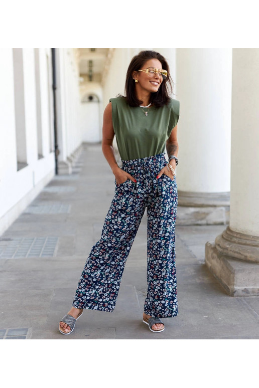 Tumši zilas ziedu platas bikses Grazia