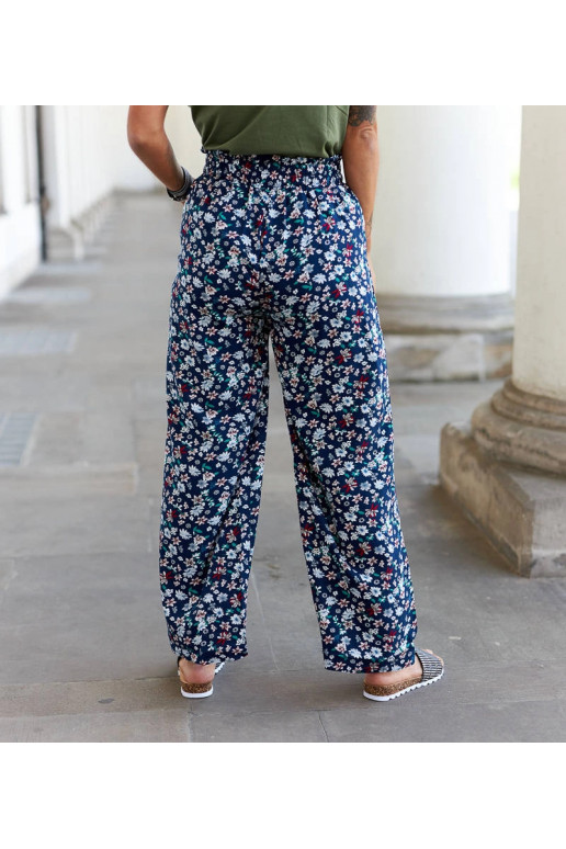 Tumši zilas ziedu platas bikses Grazia