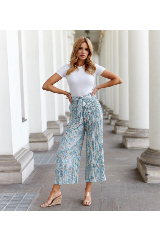 Zaļas puķainas kroku bikses Macognano