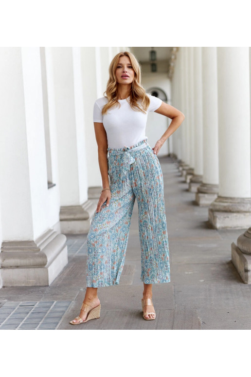 Zaļas puķainas kroku bikses Macognano