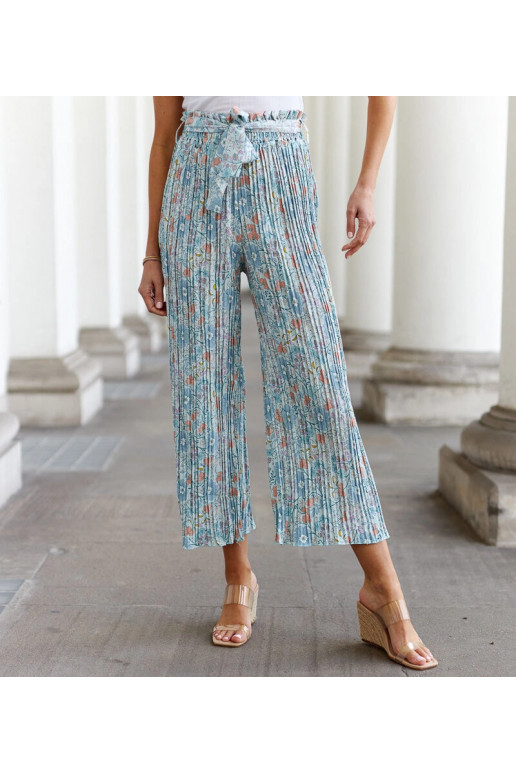 Zaļas puķainas kroku bikses Macognano