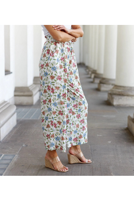 Baltas puķainas platas bikses Vertemate