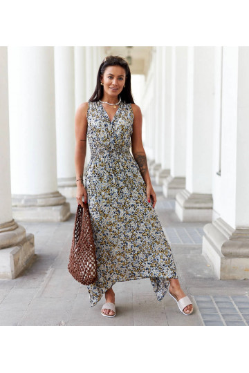 Tumši zila ziedu kleita...