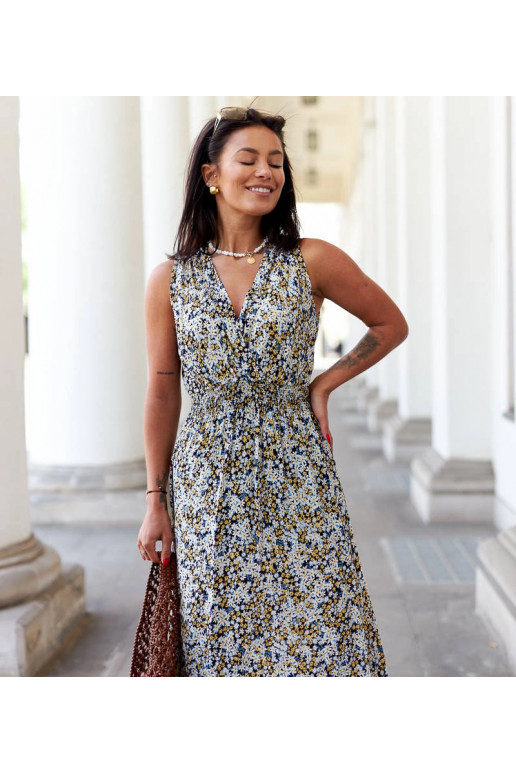 Tumši zila ziedu kleita Napolitano