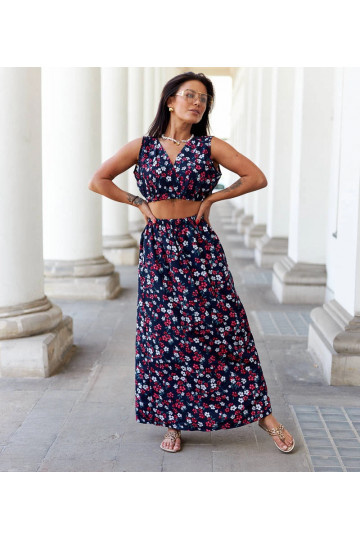 Navy ziedu tops un svārku...