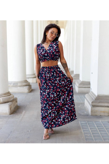 Navy ziedu tops un svārku... 2