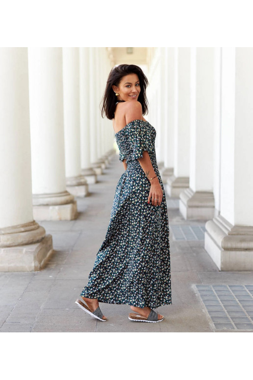 Melna puķaina maxi kleita Marcello