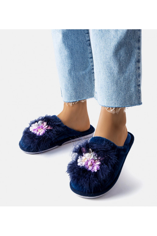 Tumši zilas siltas čības ar ziediem Moly