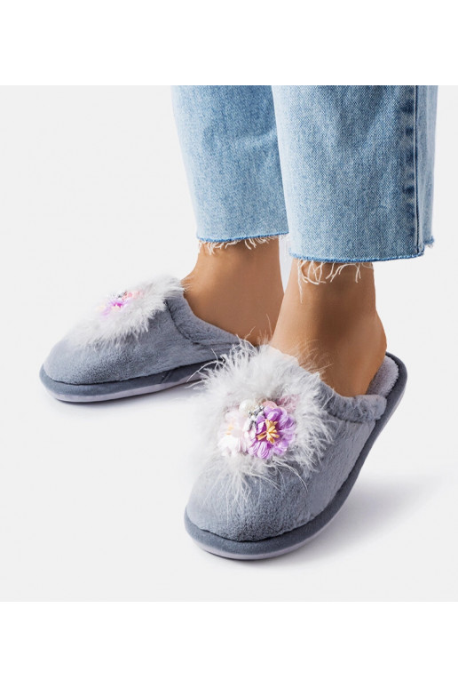 Pelēkas siltas čības ar ziediem Moly