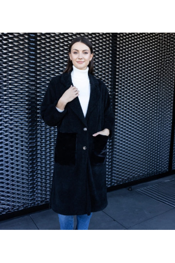 Garš melns mētelis ar plīša...