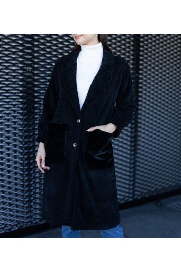 Garš melns mētelis ar plīša... 2