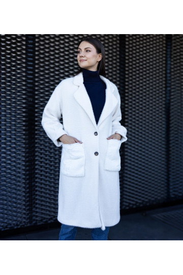 Garš balts mētelis ar plīša...