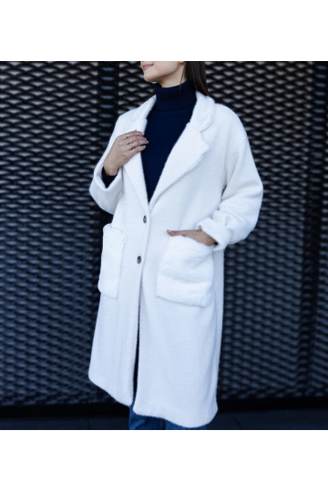 Garš balts mētelis ar plīša... 2