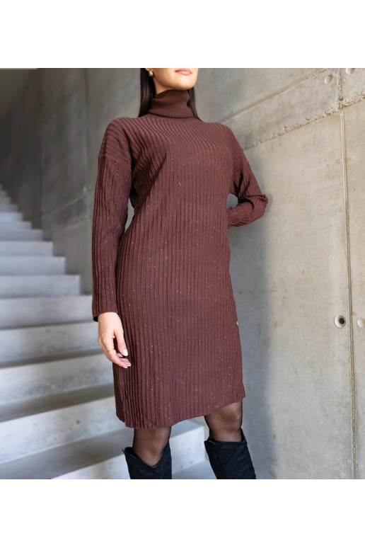 Kusama Brown Shimmer Midi kleita ar apkakli