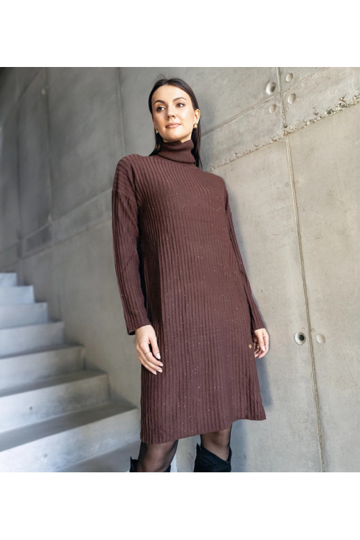 Kusama Brown Shimmer Midi kleita ar apkakli