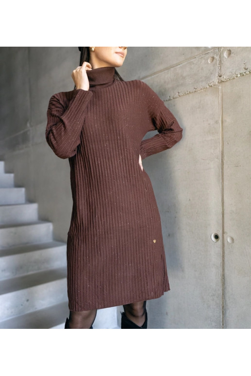 Kusama Brown Shimmer Midi kleita ar apkakli