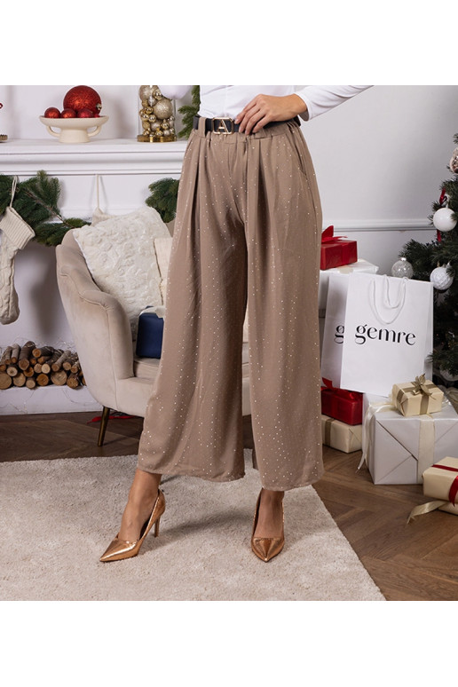 Bēšas brīvas bikses, dekorētas ar...