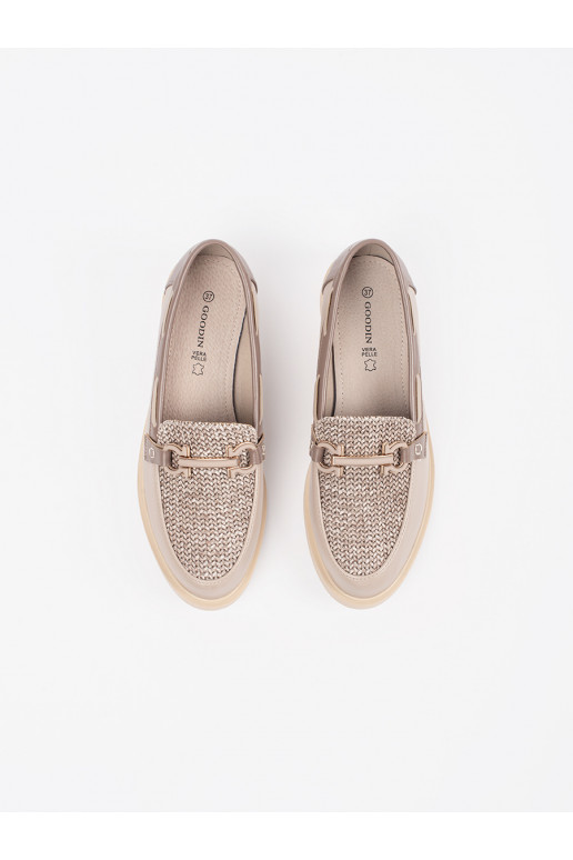 smilšu krāsas mokasīni ze skórzaną wkładką