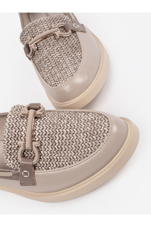 smilšu krāsas mokasīni ze skórzaną wkładką