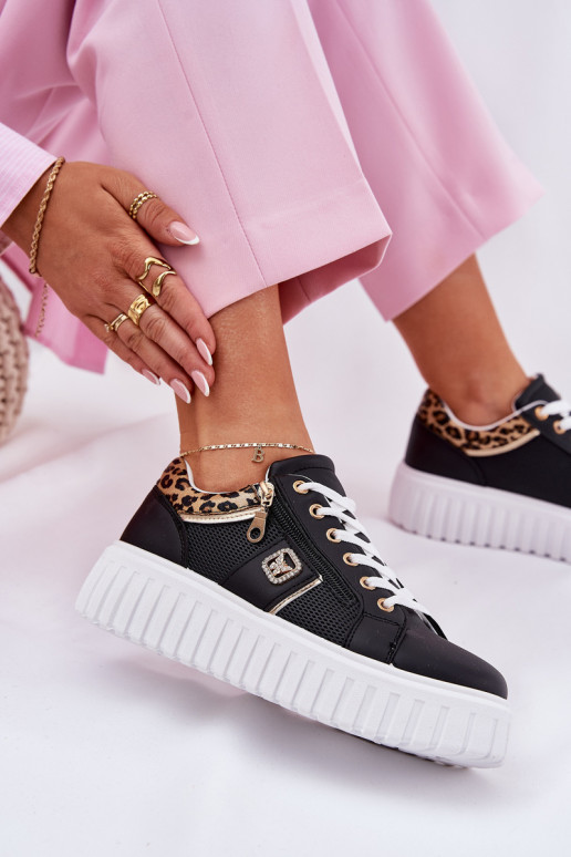 sporta apavi  ar platformu no eko ādas ar leoparda kažokādas rakstu Melns Velionna