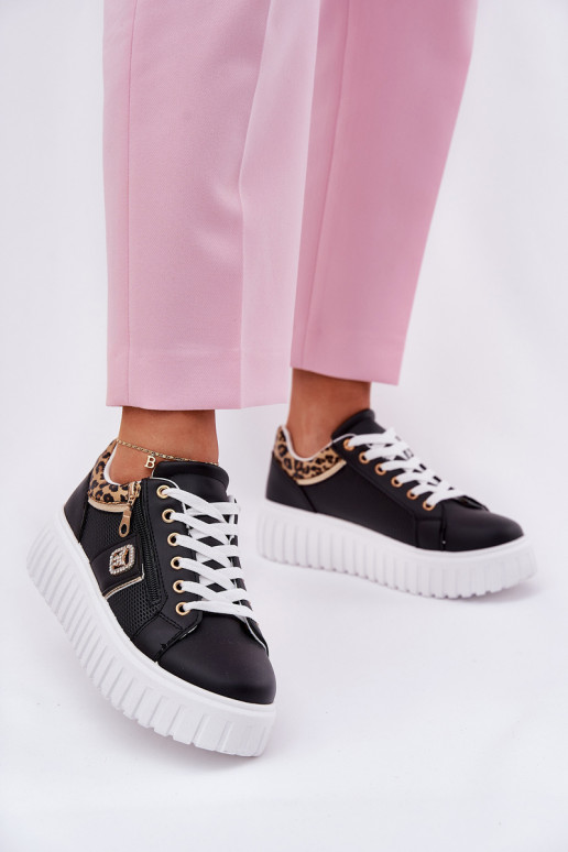 sporta apavi  ar platformu no eko ādas ar leoparda kažokādas rakstu Melns Velionna