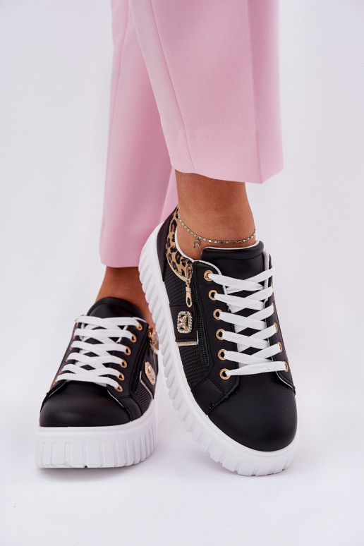 sporta apavi  ar platformu no eko ādas ar leoparda kažokādas rakstu Melns Velionna