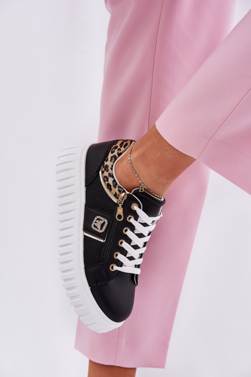 sporta apavi  ar platformu no eko ādas ar leoparda kažokādas rakstu Melns Velionna