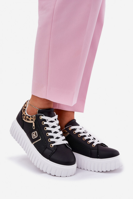 sporta apavi  ar platformu no eko ādas ar leoparda kažokādas rakstu Melns Velionna