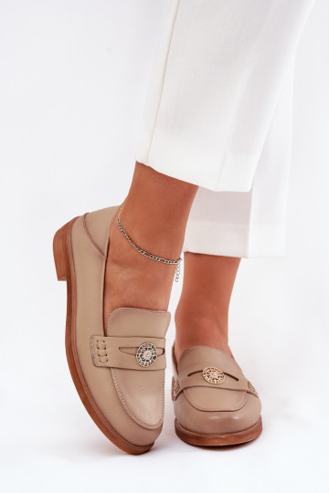 Eleganta stila sieviešu mokasīni Z Naturalnej Skóry Vinceza 18100 smilšu krāsas