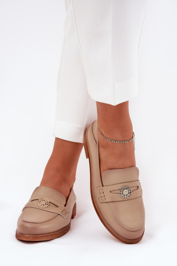 Eleganta stila sieviešu mokasīni Z Naturalnej Skóry Vinceza 18100 smilšu krāsas 2