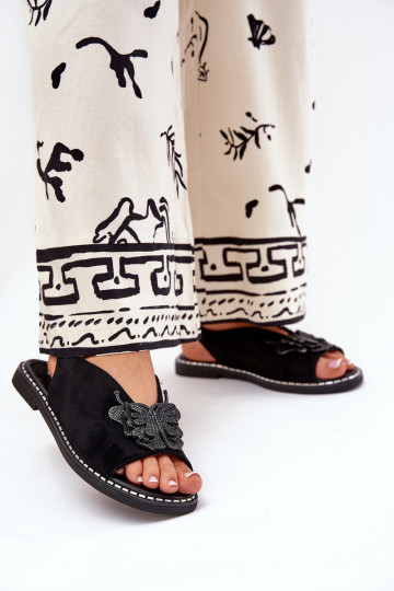 Sieviešu basenes ar platiem papēžiem ar ornamentiem Melns Komplektsorina