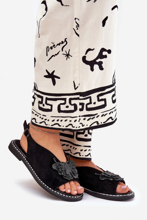 Sieviešu basenes ar platiem papēžiem ar ornamentiem Melns Komplektsorina