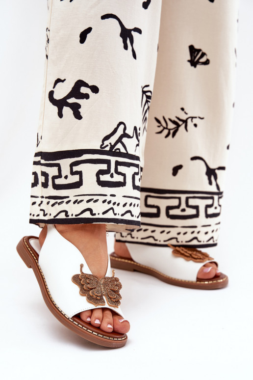 Sieviešu basenes ar platiem papēžiem ar ornamentiem baltas krāsas Komplektsorina